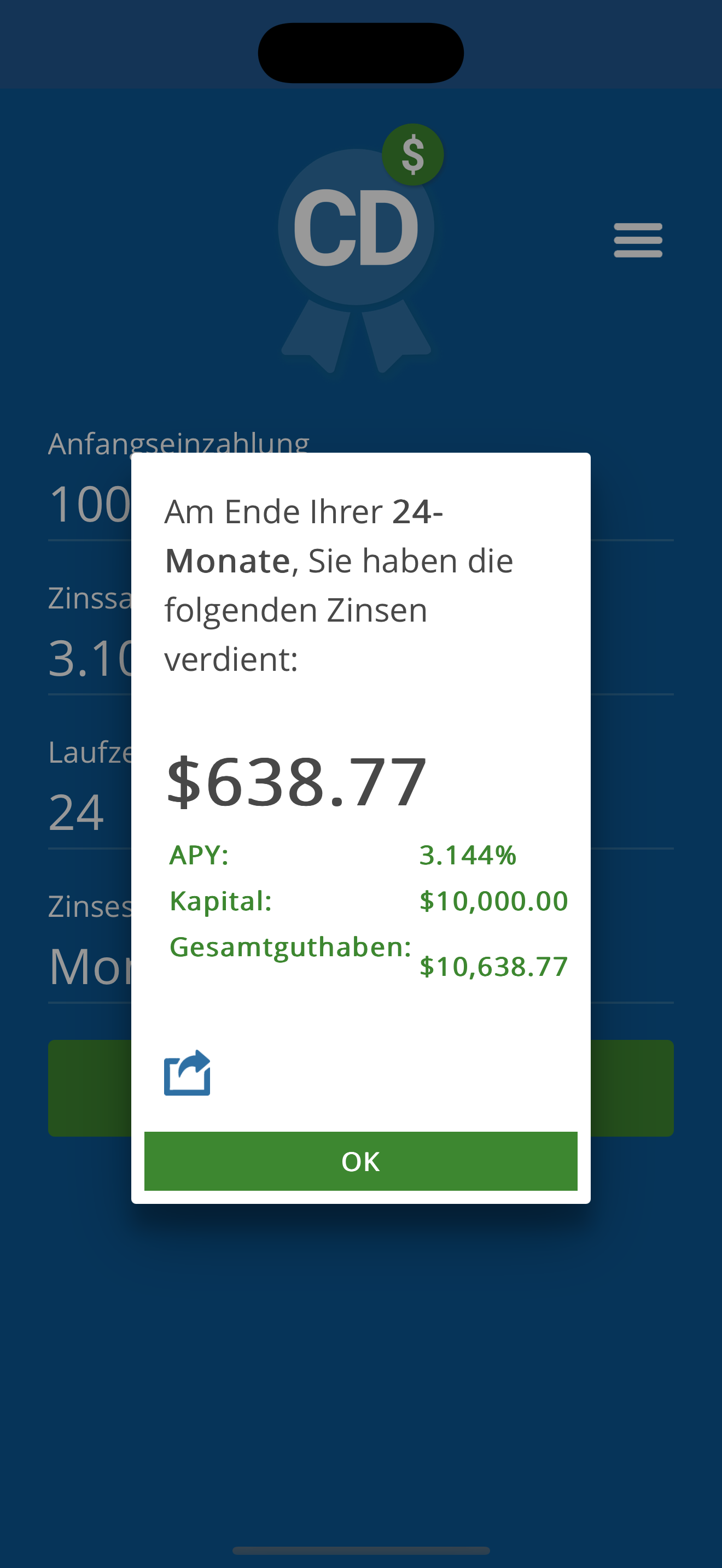Ergebnisse in CD Calculator Pro