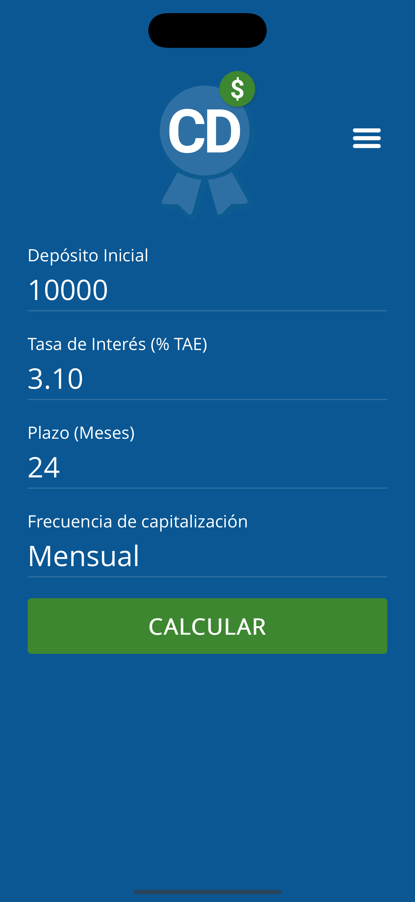 Gráfico de crecimiento de CD Calculator Pro