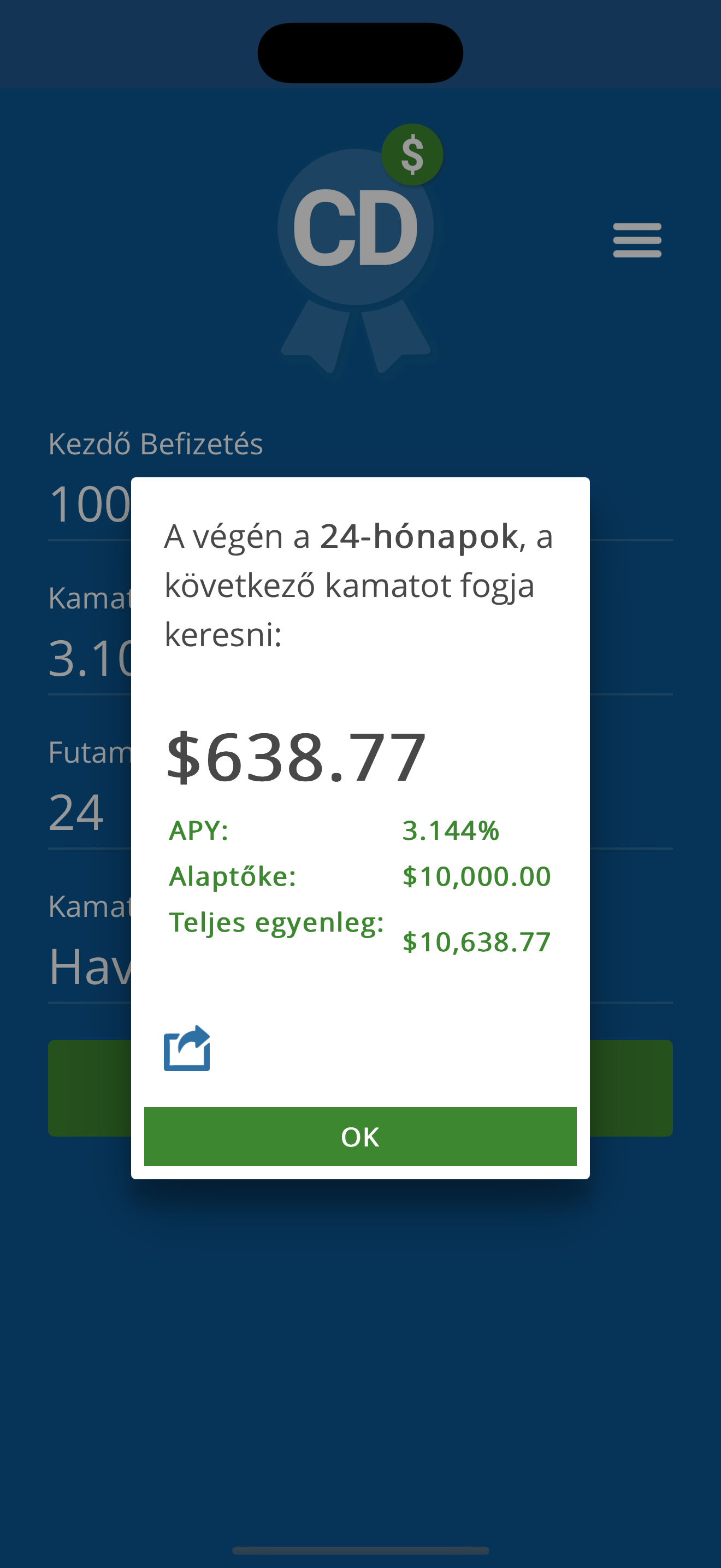Eredmények a CD Calculator Pro alkalmazásban